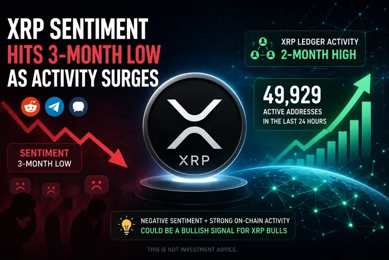 XRP sentiment has reached a 3-month low, but XRP Ledger activity is rising sharply. Nearly 50,000 active addresses could provide a positive signal despite growing investor pessimism.
